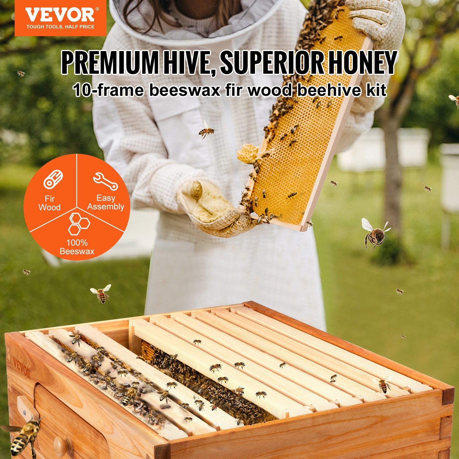 VEVOR Bee Hive, Beekeeping Kit - Medium Box